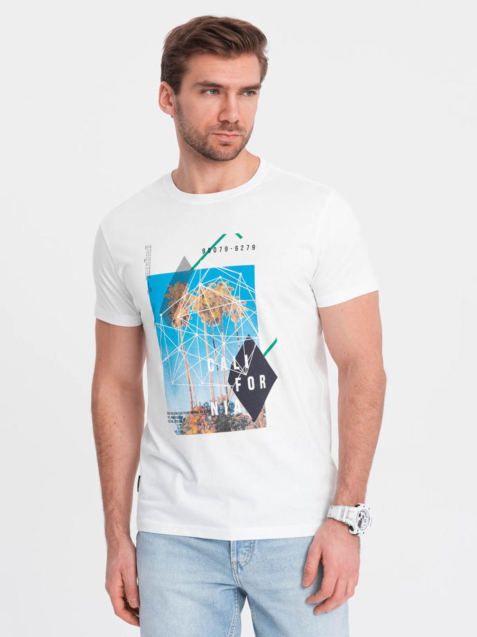 T-shirt męski bawełniany z nadrukiem California - biały V1 OM-TSPT-0128