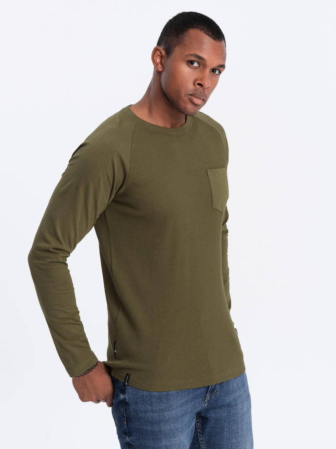 Men's longsleeve with "waffle" structure - olive V3 OM-LSCL-0109