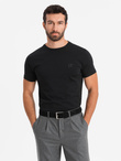 T-shirt męski SLIM FIT z elastanem i printem – czarny V1 OM-TSBC-0222 