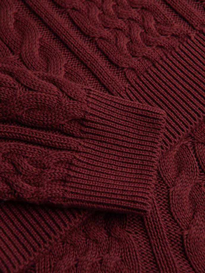 Elegancki sweter męski z ciekawym splotem –  bordowy V6 OM-SWSW-0173