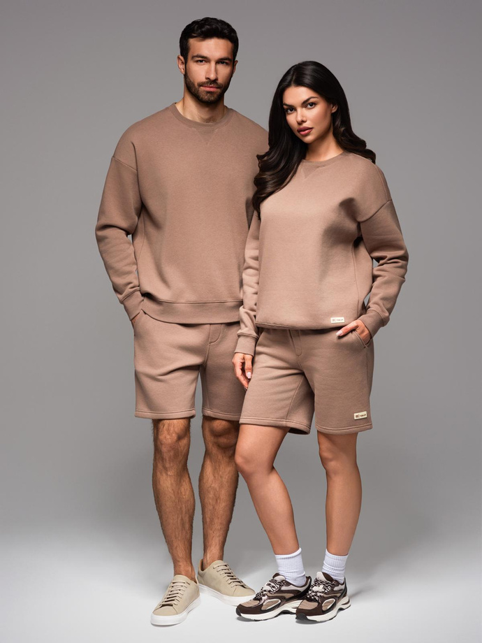 Dresowe szorty unisex ze ściągaczem w pasie – brązowe V16 OU-SRBC-0101