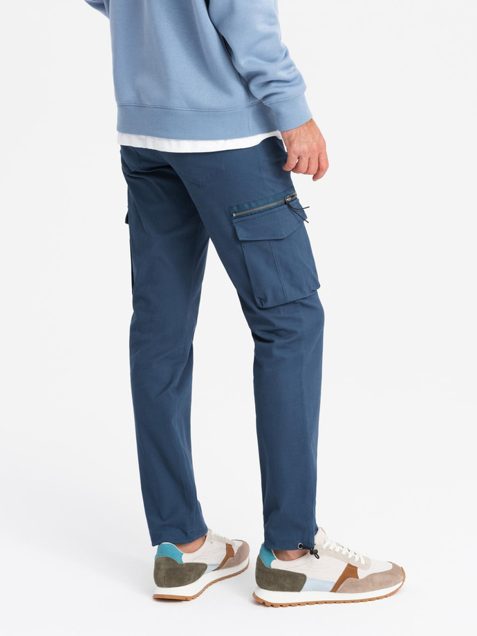 Men's cargo pants STRAIGHT LEG with triangle pins on pocket - dark blue V4 OM-PACG-0196