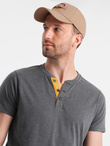 Men's t-shirt with round henley neckline - dark grey V6 OM-TSCT-0155