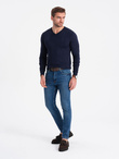Elegant men's sweater with a v-neck - navy blue V22 OM-SWBS-0107