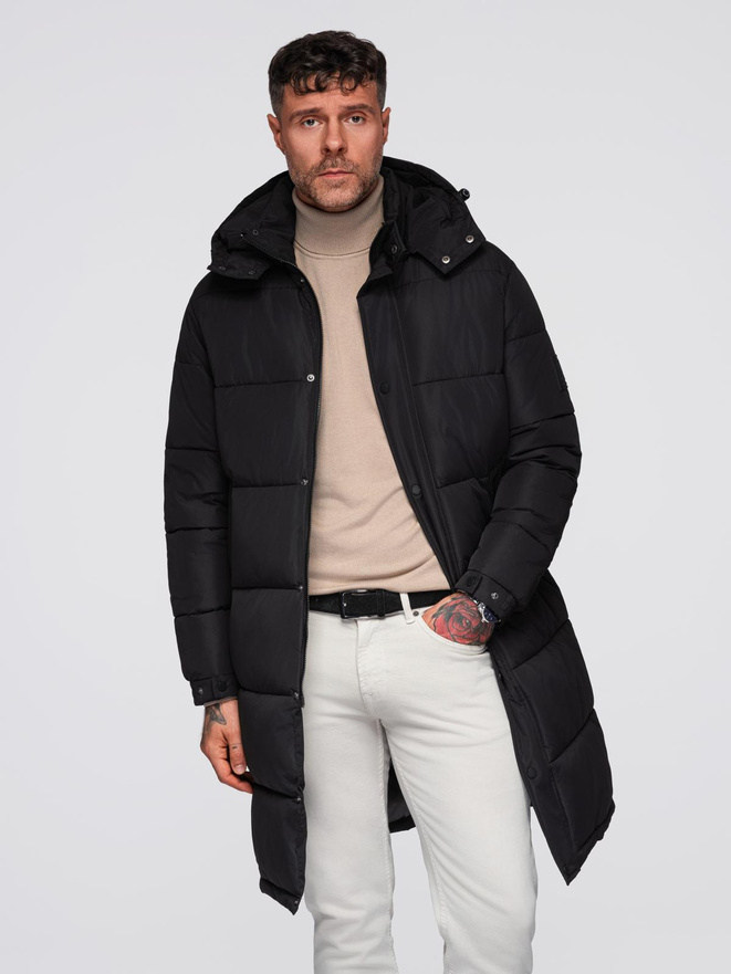 Men's quilted jacket with jacket cut - black V3 OM-JALP-0188