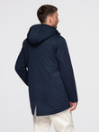 Men's long parka jacket with sheepskin - navy blue V2 OM-JAPJ-0316
