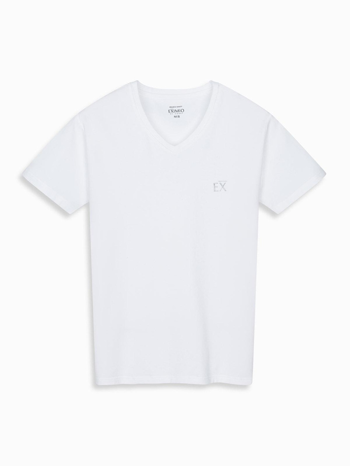 Męski t-shirt V-neck SLIM FIT z elastanem i printem – biały V2 OM-TSBC-0221 