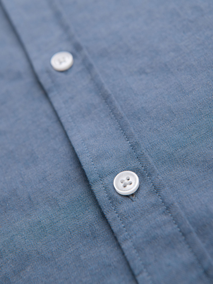 Men's SLIM FIT shirt in decorative fabric with pocket - blue OM-SHCS-0174