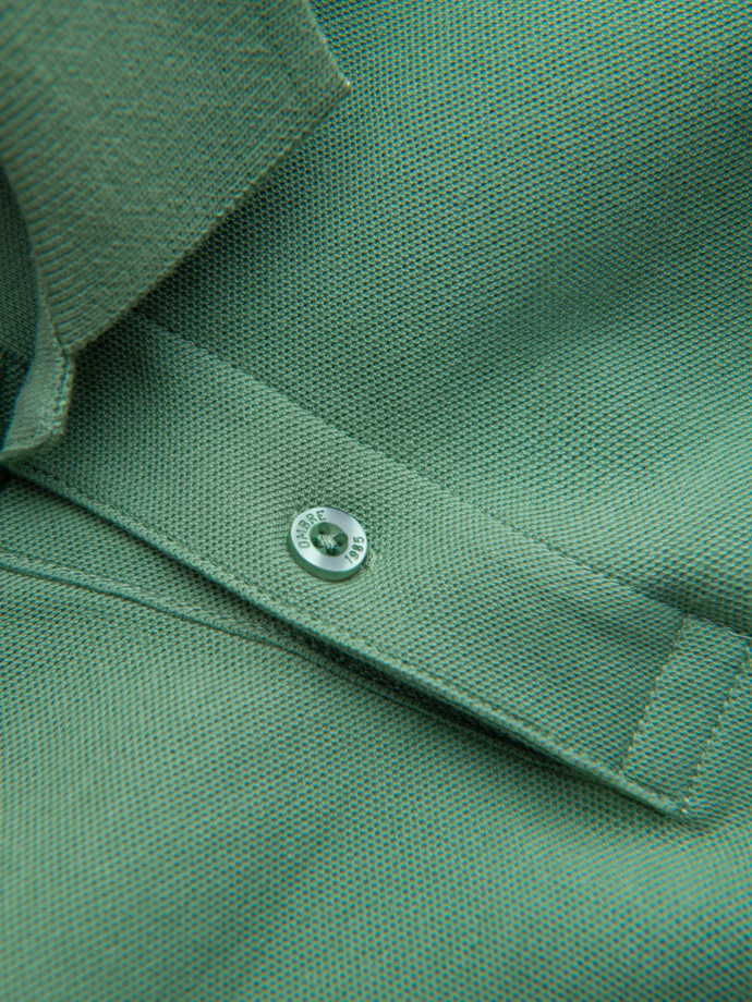 Męska jednokolorowa koszulka polo BASIC z dzianiny pique - zielona V11 OM-POBS-0100