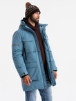 Insulated long men's jacket with reflective elements - blue V4 OM-JALJ-0169