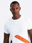 Bawełniany t-shirt męski z kontrastowym dwukolorowym printem – biały V2 OM-TSPT-0219 