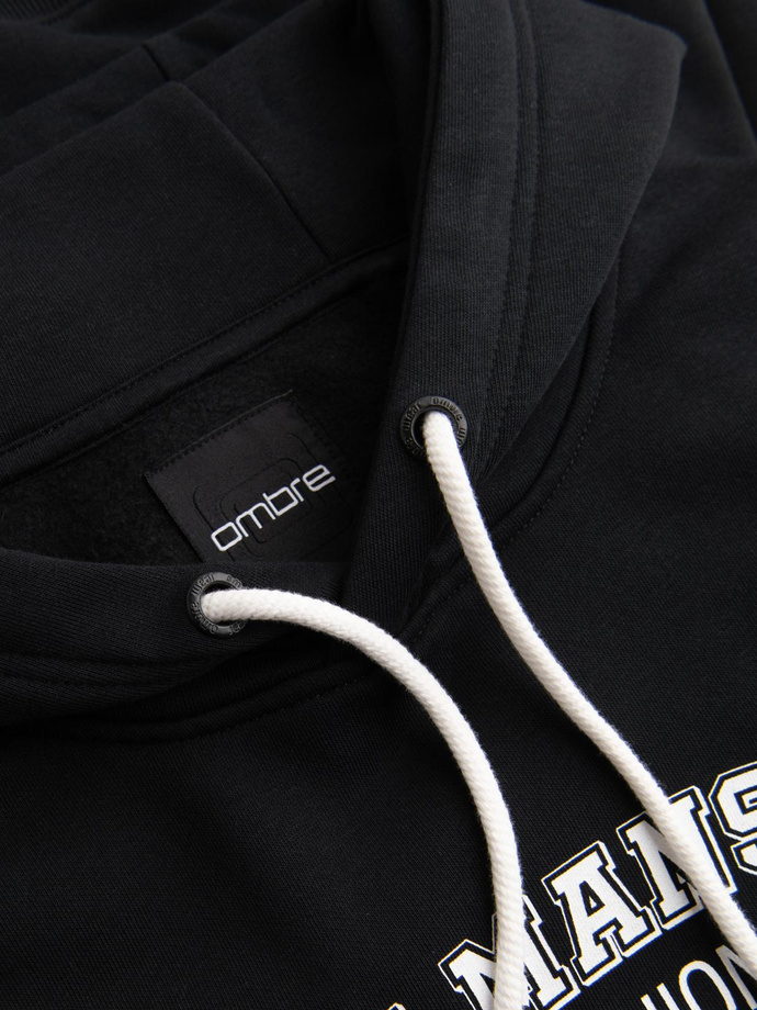 Męska bluza dresowa z kapturem i grafiką - czarna V3 B1714