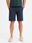 Men's classic chino shorts with rolled up leg - navy blue V10 OM-SRCS-0197