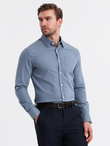 Men's SLIM FIT shirt in decorative fabric with pocket - blue OM-SHCS-0174