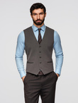 Men's elegant SLIM FIT herringbone vest - graphite V2 OM-BLZV-0143