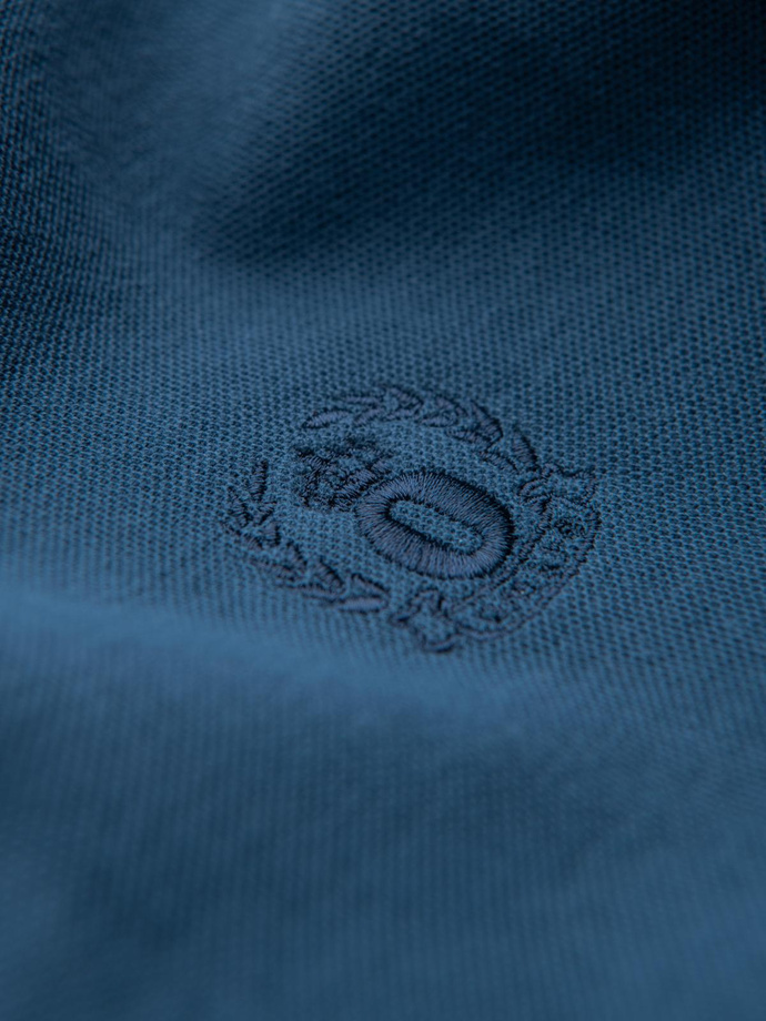 BASIC men's single color pique knit polo shirt - dark blue V13 OM-POBS-0100