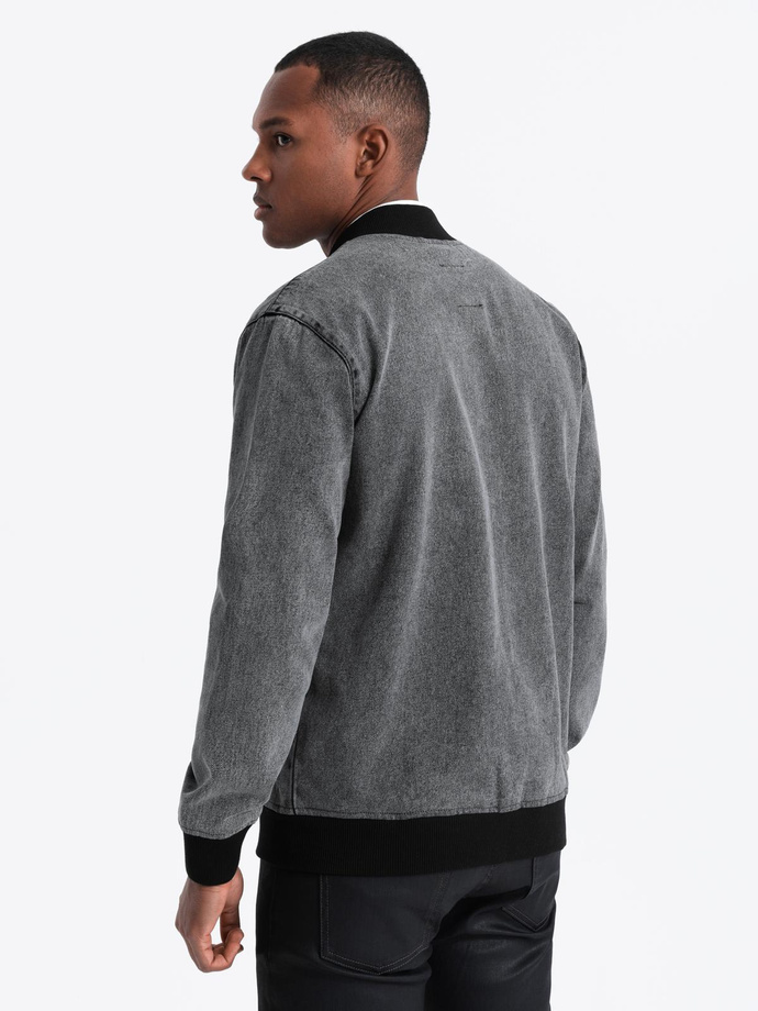Men's denim bomber jacket with stone wash effect - grey V1 OM-JADJ-0163