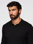 Męski sweter polo z haftem na piersi – czarny V1 OM-POLS-0140
