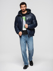 Warm men's puffer jacket with welts - navy blue V2 OM-JAHP-0207