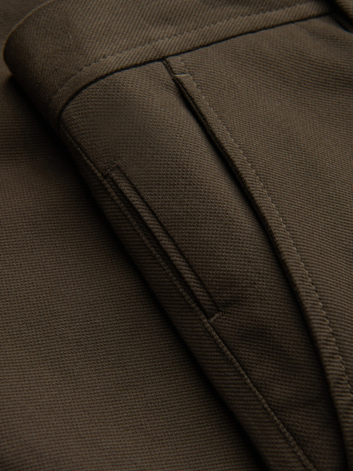 Spodnie męskie chino SLIM FIT z delikatną teksturą - ciemnooliwkowe V4 OM-PACP-0190