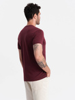 BASIC men's cotton classic tee shirt with a v-neck - maroon V10 OM-TSBS-0145