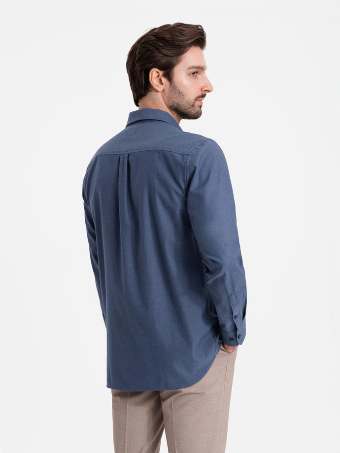 Bawełniana męska koszula z kieszenią REGULAR FIT - niebieska V3 OM-SHCS-0147