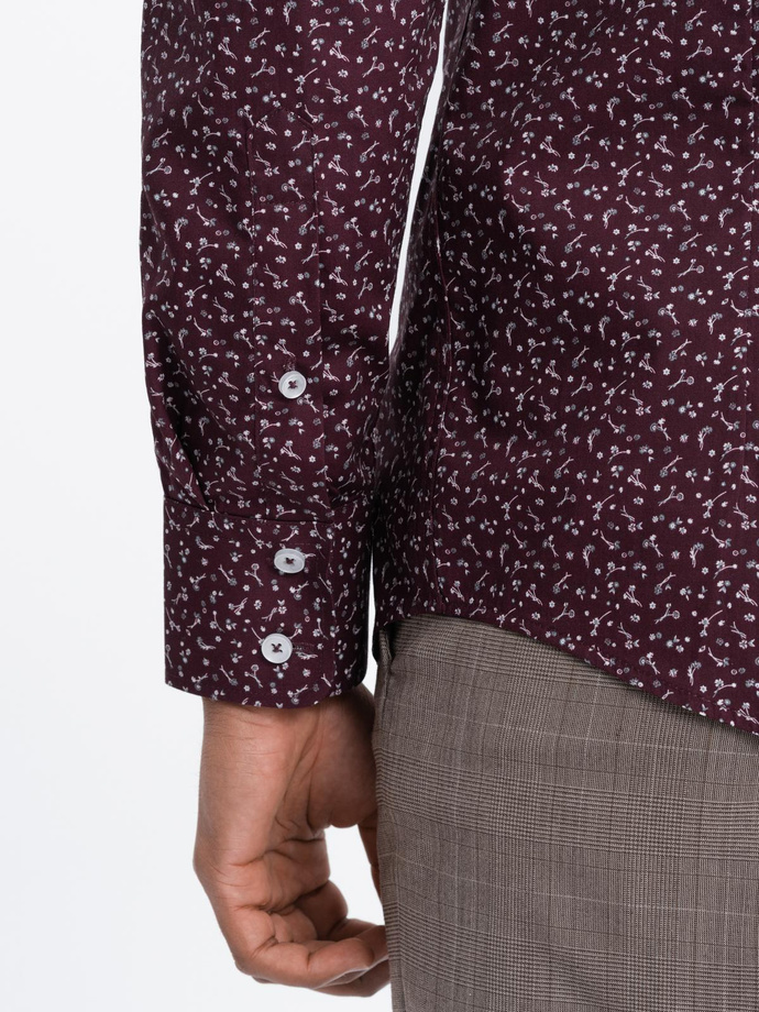 Koszula męska bawełniana we wzory SLIM FIT - bordowa V5 OM-SHCS-0151