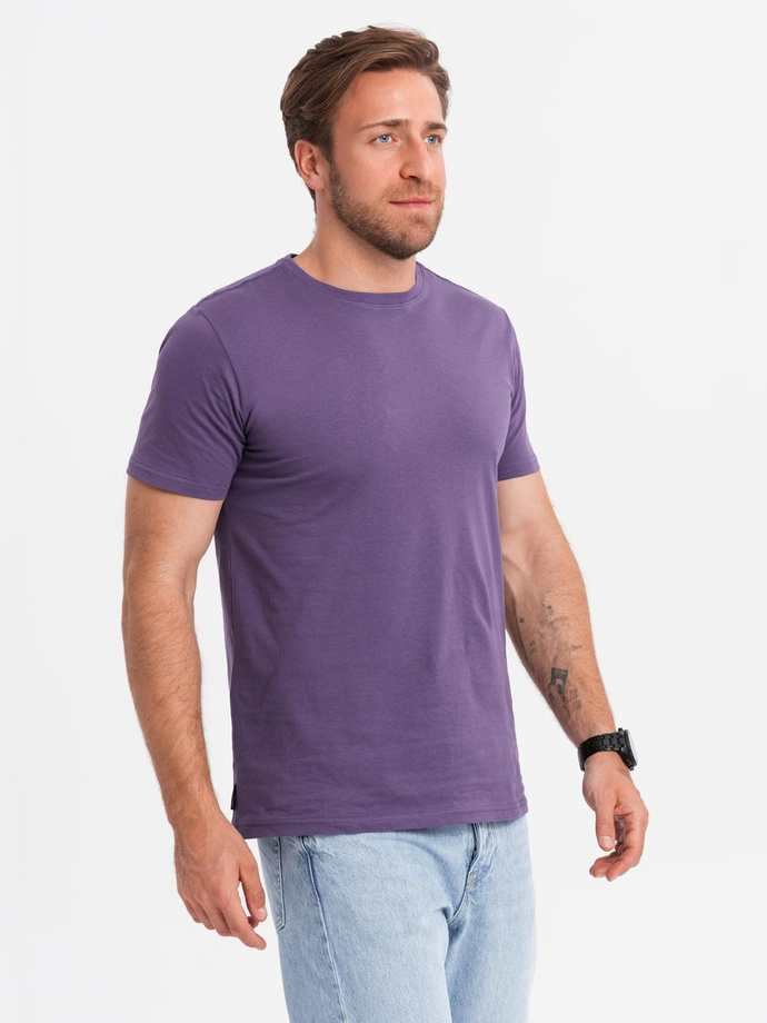 Męski klasyczny bawełniany T-shirt BASIC - fioletowy V13 OM-TSBS-0146