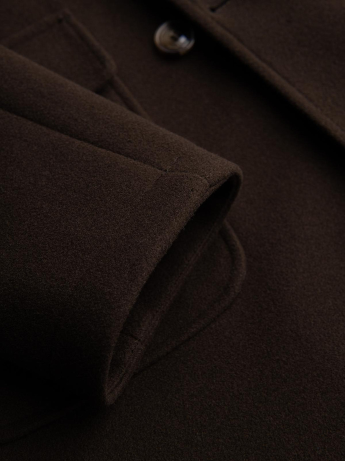 Men's coat with asymmetrical fastening and high collar - light brown V4 OM-COWC-0120