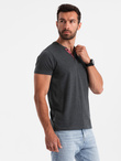 Men's t-shirt with unbuttoned round henley neckline - black V4 OM-TSCT-0155