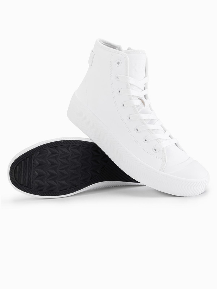 Men's high-top sneakers with zipper for easy on - white V2 OM-FOTH-0184