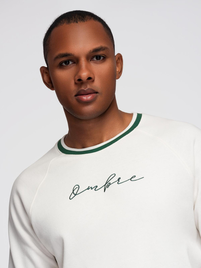 Men's sweatshirt with raglan sleeves and contrasting details - white V2 OM-SSNZ-0244