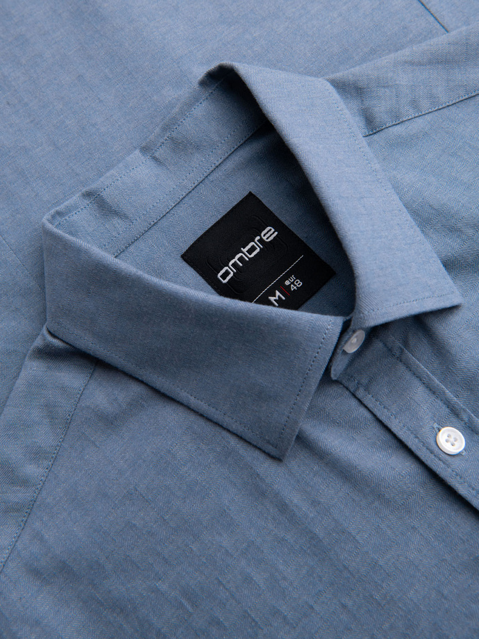Men's SLIM FIT shirt in decorative fabric with pocket - blue OM-SHCS-0174