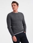 Men's cotton sweater with round neckline - graphite melange V2 OM-SWSW-0103