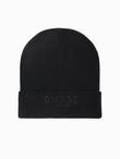 Dzianinowa męska czapka beanie z haftowanym napisem – czarna V1 OM-ACWH-0120