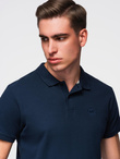 Jednokolorowa koszulka męska polo BASIC z dzianiny pique - granatowa V2 OM-POBS-0100