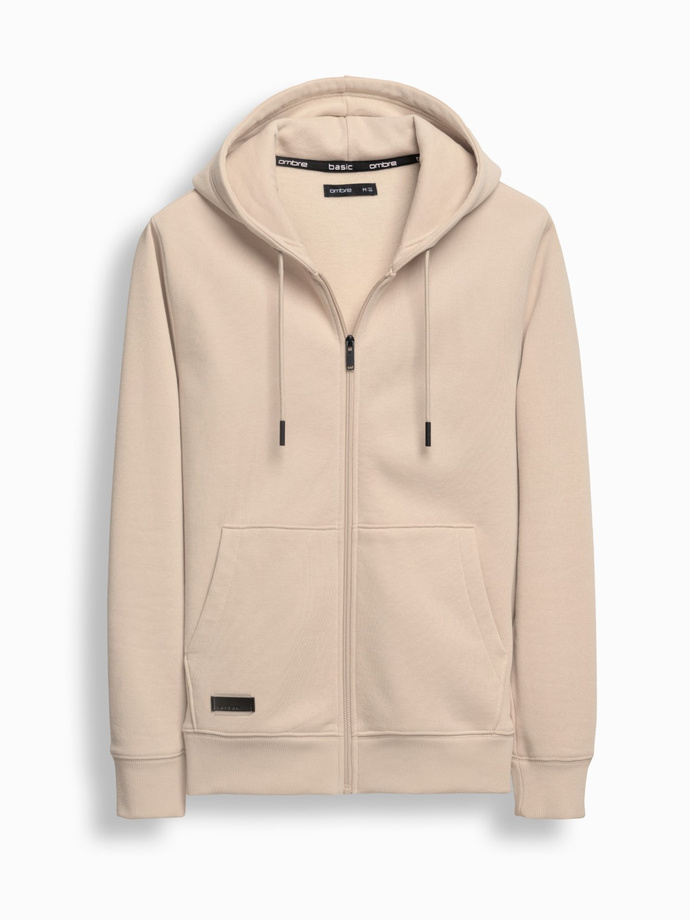 Rozpinana męska bluza dresowa BASIC – beżowa V6 OM-SSBZ-0160