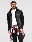 Men's denim jacket with knitted sleeves and hood - black V3 OM-JADJ-0220