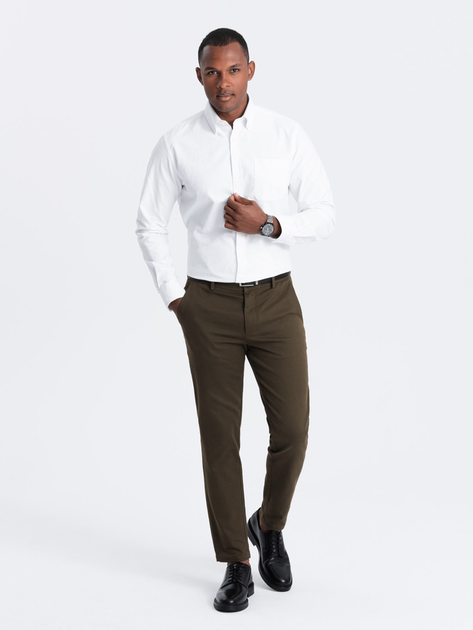 Spodnie męskie chino SLIM FIT z delikatną teksturą - ciemnooliwkowe V4 OM-PACP-0190