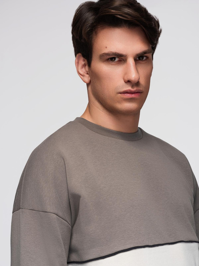 Bluza męska OVERSIZE z kontrastowym łączeniem kolorów -  khaki V7 OM-SSNZ-0130