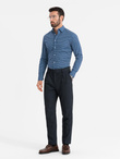 Męska koszula w drobny wzór SLIM FIT - granatowa V1 OM-SHCS-0140
