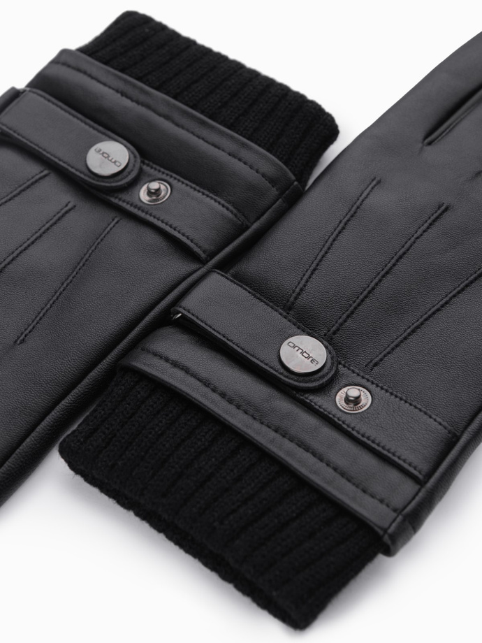 Men's eco suede gloves with welt - black V1 OM-ACGL-0112