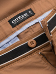 Spodnie męskie chino z ozdobną taśmą w pasie SLIM FIT – brązowe V4 OM-PACP-0118