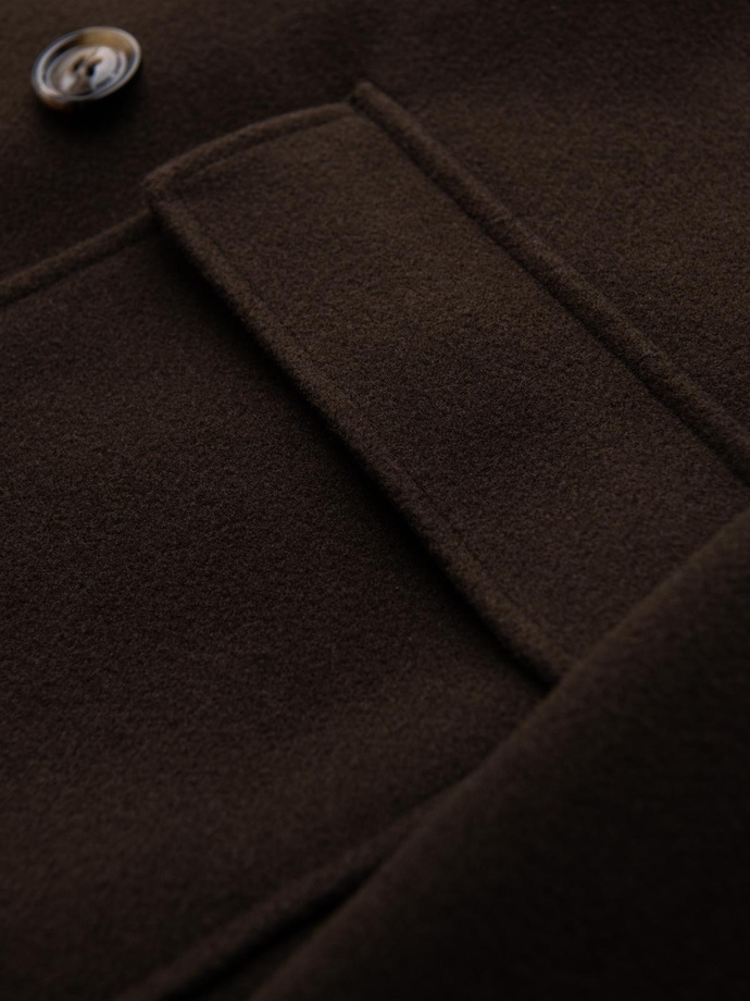 Men's coat with asymmetrical fastening and high collar - light brown V4 OM-COWC-0120