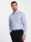 Koszula męska bawełniana w mikro wzór REGULAR FIT - jasnoniebieska V2 OM-SHCS-0152