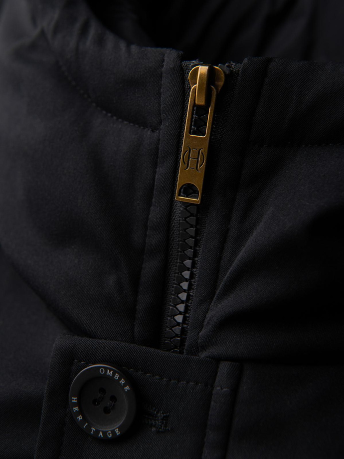 Men's quilted jacket with jacket cut - black V3 OM-JALP-0188