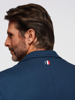 Men's SLIM knit jacket with subtle texture - dark blue V6 OM-BLZB-0101