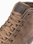 Męskie wysokie buty trampki z dekoracyjną lamówką – brązowe V2 OM-FOTH-0158