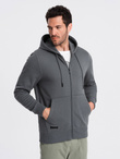 Rozpinana męska dresowa bluza BASIC – grafitowa V11 OM-SSBZ-0160