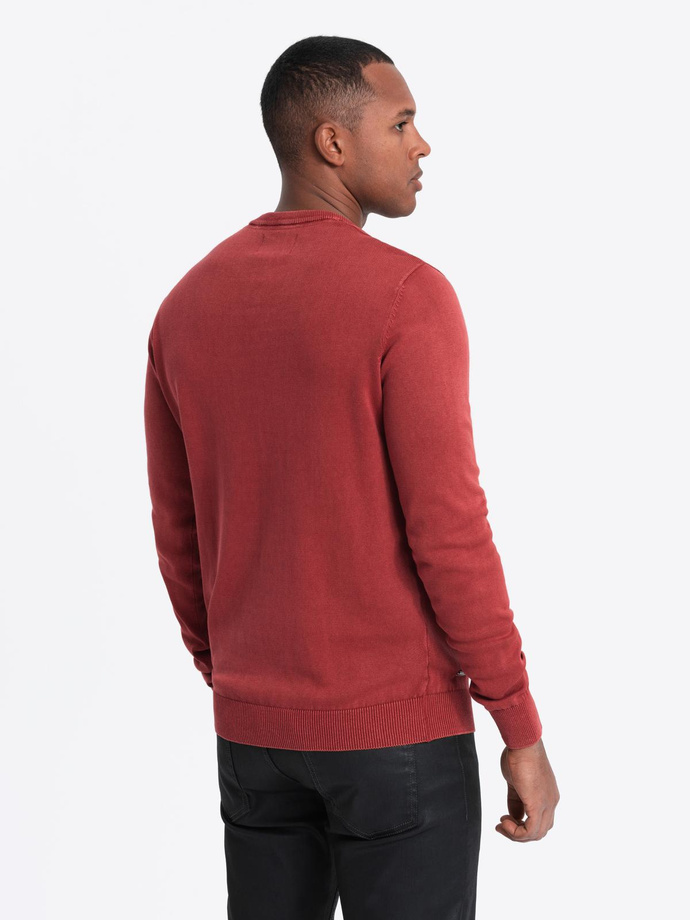 Men's wash sweater with v-neck - red V3 OM-SWOS-0108